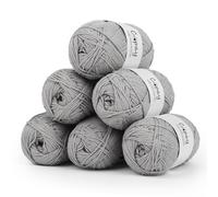 Coopay Ovillo de lana para ganchillo, 100% algodón para tejer, 6 x 50 g, hilo suave de algodón para ganchillo, lana de bebé para suéteres, calcetines, mantas de bebé, color gris medio