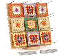 Coopay Tabla de ganchillo grande 29 x 29 cm, forma de galleta de madera, tensor con 30 pasadores de acero inoxidable