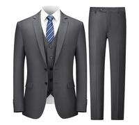Cooper & Nelson Conjunto de Traje de 3 Piezas para Hombre, Traje Ajustado de 2 Botones para Hombre, Chaqueta sólida, Chaleco, Pantalones y Corbata, Gris Oscuro, Medium