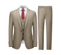 Cooper & Nelson Traje de Hombre Ajustado, Trajes de 3 Piezas para Hombre, Chaqueta sólida de un botón, Chaleco y Pantalones con Corbata, Conjunto de Esmoquin, Caqui, Small