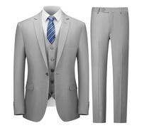 Cooper & Nelson Traje de Hombre Ajustado, Trajes de 3 Piezas para Hombre, Chaqueta sólida de un botón, Chaleco y Pantalones con Corbata, Conjunto de Esmoquin, Gris Claro, Large