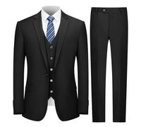 Cooper & Nelson Traje de Hombre de Ajuste Delgado, Trajes de 3 Piezas para Hombre, Chaqueta sólida de un botón, Chaleco y Pantalones con Corbata, Conjunto de Esmoquin, Negro -, Medium