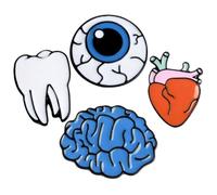 COOPHYA Alfileres de Aleación Diseño de Diente, Cerebro, Corazón y Globo Ocular, 4 Piezas, Delicados y Resistentes para Fiestas y San Valentín