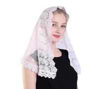 COOPHYA Bufanda de Encaje Color Claro Cabeza de Mujer, Velo Floral Ligero y Elástico, Pañuelo Corto para Misa y Bodas, Accesorio Tradicional para Atuendos Formales y Diarios