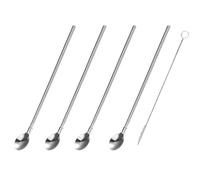 COOPHYA Cepillo de Limpieza Juego de 5 Cucharas para Pajitas de Acero Inoxidable de 8,2 Pulgadas Adecuado para Té y Azúcar en Picnics al Aire Libre y Excursiones