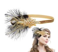 COOPHYA Diadema Elástica Mujer Plumas Doradas y Lentejuelas Brillantes, Accesorio para Disfraz Flapper Años 20, Cinta de Pelo Vintage para Bodas y Fiestas