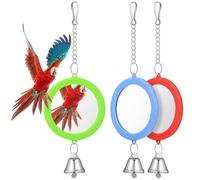 COOPHYA Espejos Redondos para Pájaros 3 Pcs con Campanas, Juguetes Interactivos para Jaulas de Periquitos, Plástico y Metal, Fácil de Instalar para Decoraciones de Jaula