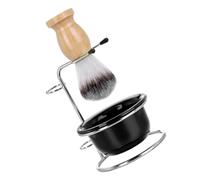 COOPHYA Juego de Brocha de Afeitar para Hombres Soporte de Acero Inoxidable, Tazón para Jabón de Afeitado y Cepillo de Nylon de Madera de Haya en Color Amarillo, Kit de Afeitado Facial