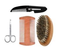COOPHYA Kit de Cuidado de para Hombre Irritación para Bigote y Peine de Madera y Cepillo de Cerdas, Tijeras Cómodas