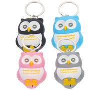 COOPHYA Llaveros de Búho 4 Piezas Luz y Sonido, Colgantes de Plástico Color Negro, Gris, Azul y Rosa, Accesorio Decorativo para Coche, Bolsos y Llaves, Obsequio Original