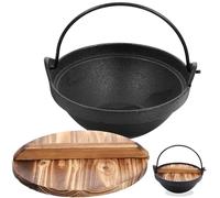 COOPHYA Olla de Hierro Fundido Estilo Japonés para Sopa y Ramen con Tapa de Madera, Material Seguro y Antiadherente, Adecuado para Cocinar al Aire Libre