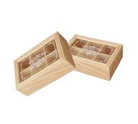 COOPHYA Organizador De Bolsitas De Té De Madera Con 6 Compartimentos Y Tapa De Acrílico Transparente. Caja Para Guardar Joyas, Azúcar, Café, Edulcorantes Y Sobres De Bebidas. 24 X 15 X 7