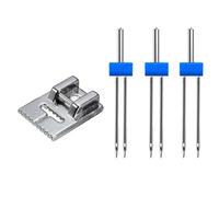 COOPHYA Prensatelas y Aguja Doble para Máquina de Coser Multifuncional Doméstica, Metal y Plástico, 3 Tamaños (2.0/90, 3.0/90, 4.0/90), Kit 4 Piezas, Accesorios para Costura Práctica