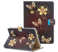 Coopts - Funda de Piel sintética con función Atril para Tablet Toshiba/Samsung Galaxy Tab A LTE P200/Tab A 8.0/Tab E 8.0/Fire HD 8/Lenovo Tab/RCA/LG/Acer/Sony y más de 7,5-8,5 Pulgadas Flor C-Gold
