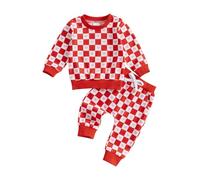 COORALLY Conjunto de sudadera y pantalones de dos piezas para el día de San Valentín para bebé, niño y niña, manga larga, cuello redondo, estampado, Escocés rojo, 0-6 Months