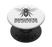 Coordenadas geográficas Manchester North England Bee Negro PopSockets PopGrip Adhesivo