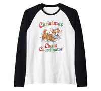 Coordinador del Caos Navideño Hombres Mujeres Corgidor Corgi Camiseta Manga Raglan
