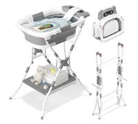 COOSEYA Bañera de Bebé 2 en 1 con Soporte Plegable, Bañera Plegable para Recién Nacidos y Bebés con Red de Soporte, Adecuada de 0 a 18 Meses, Compacta y Portátil, Gris