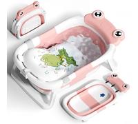 COOSEYA BañEra Plegable Bebé para Recién Nacido, BañEra Bebe Plegable con Asiento de Cojín de Baño Gratis, Regalo Ideal para Recién Nacido A Niño Pequeño Plegable para Viaje Diseño Exterior (Rosa)