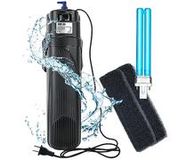 Coospider U-V Filtro para Acuario JUP-01 para 150-300 Litros de Acuario, Bomba de Filtro Subacuática para Acuarios 800L/h Verde Eliminador de Algas Filtro Interno con 1 Bombilla de Repuesto 9W + 2