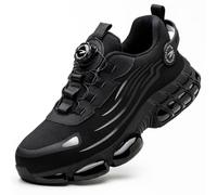 COOU Zapatillas de seguridad para hombre y mujer, puntera de acero, transpirable, con cojín de aire, Black, 7 UK