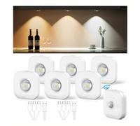 Coovee Iluminación LED para armarios con mando a distancia y detector de movimiento, foco LED recargable por USB, 3 temperaturas de color y regulación continua, mini LED luz inalámbrica, 6 piezas