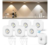 Coovee Iluminación LED para armarios con mando a distancia y detector de movimiento, foco LED recargable por USB, 3 temperaturas de color y regulación continua, mini LED luz inalámbrica, 6 piezas