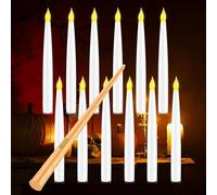 Coovee Velas Flotantes con Varita, 12 Velas Floating Mágicas, Velas LED Alimentada por Pilas, velas LED sin llama parpadeantes luz Cónica Eléctrica Parpadeante para Halloween Decoración