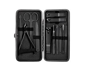 COOVS 7/10/16/18 piezas de cortadores de manicura, juego de cortaúñas de acero inoxidable para el hogar, cuchara, cortaúñas, pedicura, tijeras de uñas (color: 12 piezas negro)
