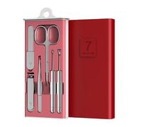 COOVS Juego de 4-23 tijeras profesionales de corte de uñas para pedicura, gancho de águila de acero inoxidable, juego de herramientas de manicura portátil (color: rojo vino)