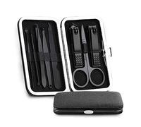 COOVS Juego de 8 cortaúñas de acero inoxidable, tijeras profesionales con caja recortadora, kits de corte de manicura para herramientas de uñas (color: Preto)