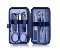 COOVS Juego de cortaúñas multifunción, cortador de pedicura, kit de tijeras de lima de uñas con estuche de viaje de acero inoxidable, juego de manicura azul (color: 7 piezas-azul)