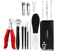 COOVS Juego de pedicura cortaúñas para dedos de los pies, uñas encarnadas, cortadores de piel muerta, removedor de suciedad de acero inoxidable, herramientas de manicura (color: 16 piezas rojo)
