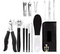COOVS Juego de pedicura cortaúñas para dedos de los pies, uñas encarnadas, cortadores de piel muerta, removedor de suciedad de acero inoxidable, herramientas de manicura (color: 16 unidades, negro)