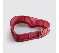 coox Forma de corazón con bandeja de cristal de 23 cm de diámetro - Hornear y servir en uno, silicona antiadherente, apta para lavavajillas, sin BPA, color rojo oscuro