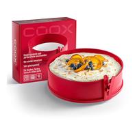 coox Molde desmontable con base de porcelana de 26 cm en color rojo, hornear y servir directamente en la placa de porcelana, no requiere reposicionamiento