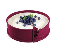 coox Molde para tartas desmontable con base de porcelana de 26 cm de diámetro en color rojo oscuro, hornea y sirve y corta directamente en el plato de porcelana, no es necesario transferirlo