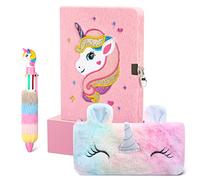 Cooyou Diario Secreto con Candado, Set de Diario Secreto Unicornio Niña de Peluche, Set de Papelería con Cuaderno A5, Regalo Unicornio para Niñas de 6, 7, 8, 9, 10, 11 y 12 años