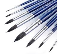 COOZEE Juego de pinceles profesionales, juego de 8 pinceles de punta redonda, mango de madera, pinceles de pelo natural de ardilla, perfecto para pintura de acuarela (mango azul)