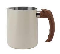 Copa de espumaje de leche respicable con escala interna 304 Sutero sin goteo de acero inoxidable Mango cómodo para el café Cappuccino Latte 1000ml Pearl White (600 ml)