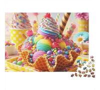 Copa de Helado Arcoíris Barquillo Puzzle de 1000 Piezas Papel para Adultos Colores Caramelo Relajante Decoración Familiar 52x38cm/1000pcs