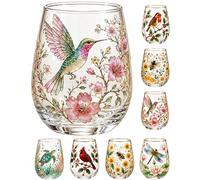 Copa de vidrio de flora de abeja de colibrí - Cristalería decorativa floral esmaltada de 14 onzas para té, café, copas de vino de colores transparentes inspiradas en la naturaleza, regalo para mujeres