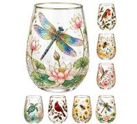 Copa de vidrio de flora de abeja de colibrí - Cristalería decorativa floral esmaltada de 14 onzas para té, café, copas de vino de colores transparentes inspiradas en la naturaleza, regalo para mujeres