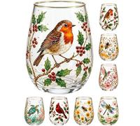 Copa de vidrio de flora de abeja de colibrí - Cristalería decorativa floral esmaltada de 14 onzas para té, café, copas de vino de colores transparentes inspiradas en la naturaleza, regalo para mujeres