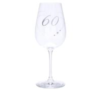 Copa de vino de 60.º cumpleaños con corazón grabado y detalles de diamantes, 550 ml, en caja de regalo