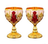 Copa de vino de metal vintage de 30 ml | Vaso de chupito pequeño retro | para licor de whisky | Accesorios de barra antideslizantes | para fiesta en casa | Oro plateado (B)