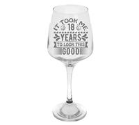 Copa de vino grabada con texto en inglés «It Took Me 18 Years to Look This Good» para 18 años, regalo de cumpleaños grande para mujeres u hombres, regalo divertido para mejor amigo