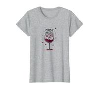 Copa de Vino Mama Needs Wine: Funny Mom Life Camiseta, Mujer, Gris Jaspeado, 3XL