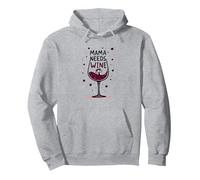 Copa de Vino Mama Needs Wine: Funny Mom Life Sudadera con Capucha, Unisex para Adultos, Gris Jaspeado, L