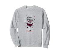 Copa de Vino Mama Needs Wine: Funny Mom Life Sudadera, Unisex para Adultos, Gris Jaspeado, XXL
